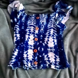 Blue and white tie dyed crop top